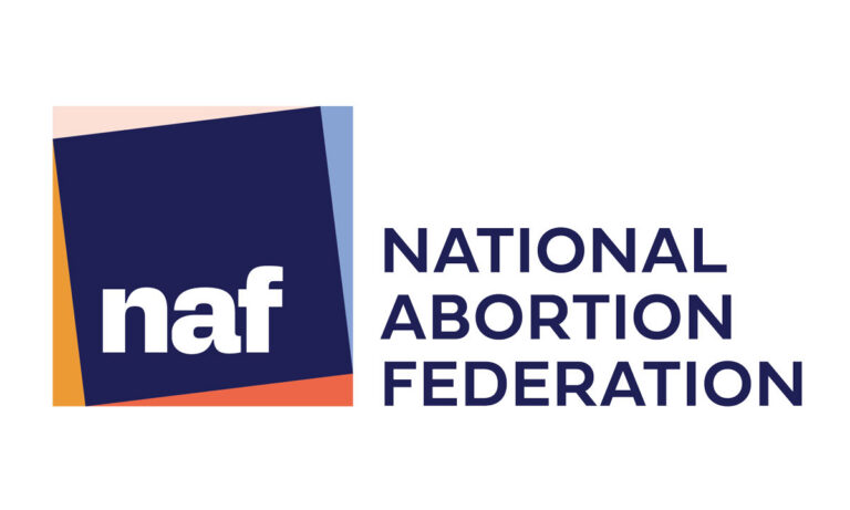 NAF logo with a navy blue square and naf in white lowercase letters, next to the words National Abortion Federation in bold navy text on a white background.